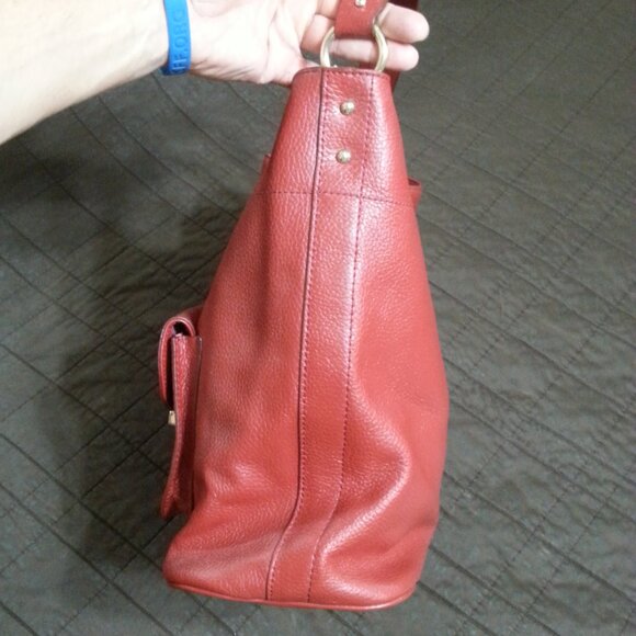 Banana Republic Leather Pebble Hand Bag Top Handle  Purse Red Grain Women - Picture 4 of 15